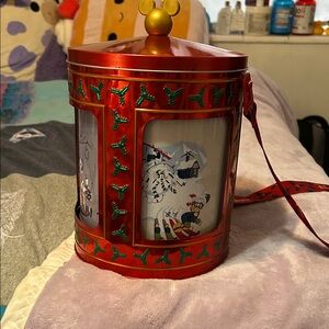 Disney Red and Green Holiday Tin with Snowman Scene